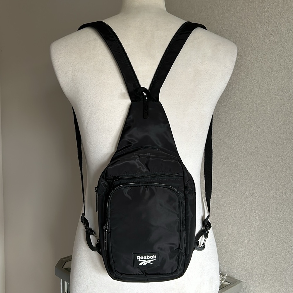 Reebok | Unisex Black Nylon 2-in-1 Sling Bag & Backpack w/ Adjustable Straps